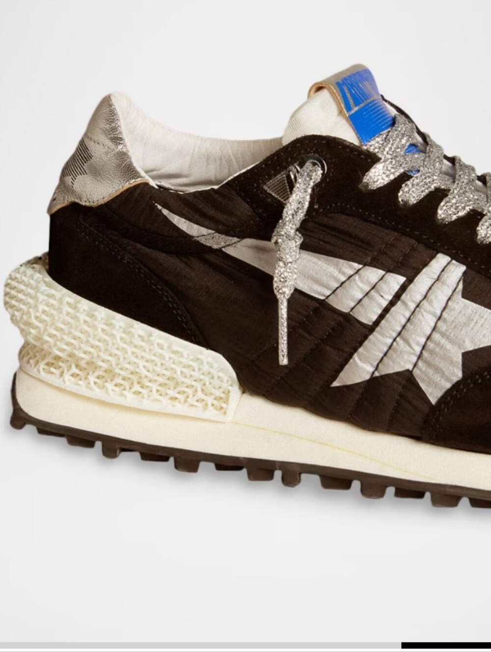 Golden Goose Black and White Leather Sneaker with Silver Tongue Size 10 - Picture 2 of 6